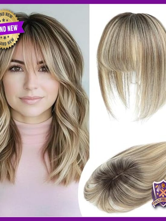 Human Hair Topper with Bangs for Thinning Hair, 10 Inch, Swiss Base main image 6